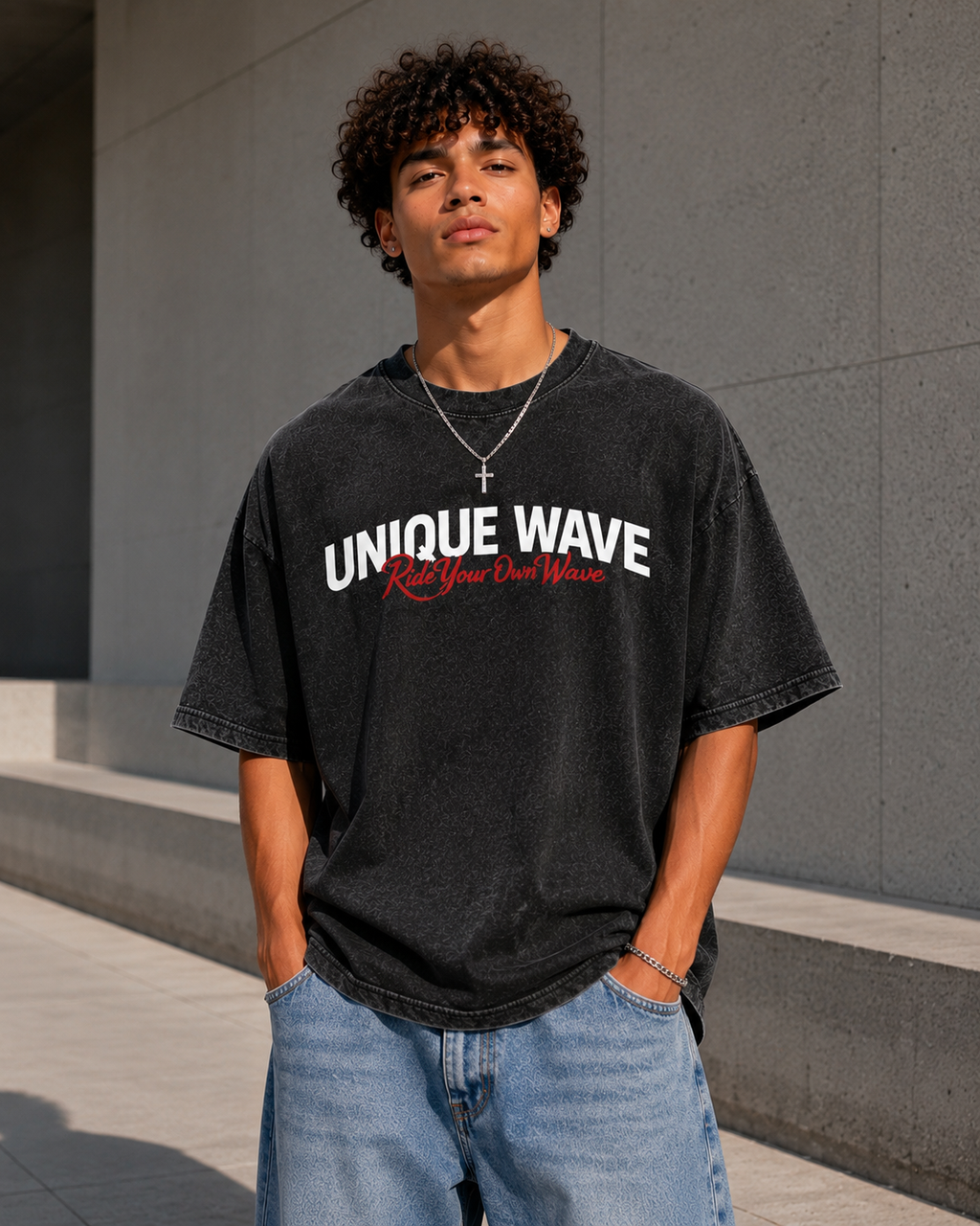 Unique Wave Vintage Wash Signature Oversized Tee