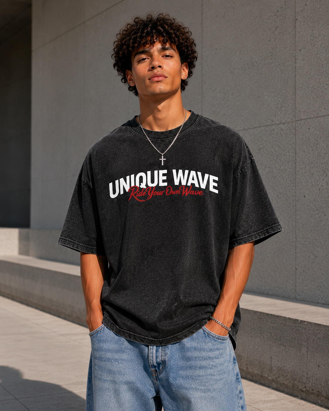Unique Wave Vintage Wash Signature Oversized Tee